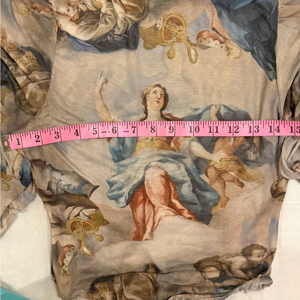 Fashion Nova Renaissance Print Mesh Bodysuit | Sheer Long Sleeve | Size M - Picture 4 of 4